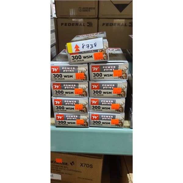 9 BOXES WINCHESTER 300 WSM, 180 GRAIN, POWER POINT 180 ROUNDS, PAL REQUIRED, NO SHIPPING ON AMMUNTIO