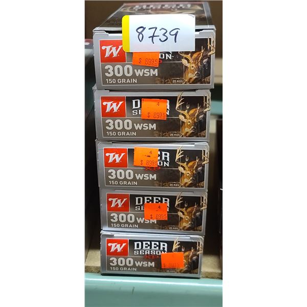5 BOXES WINCHESTER 300 WSM, 150 GRAIN, DEER SEASON XP, POWER POINT, 100 ROUNDS, PAL REQUIRED, NO SHI