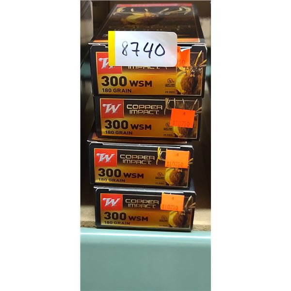 4 BOXES WINCHESTER 300 WSM, 180 GRAIN, COPPER IMPACT, EXTREME POINT, 80 ROUNDS, PAL REQUIRED, NO SHI