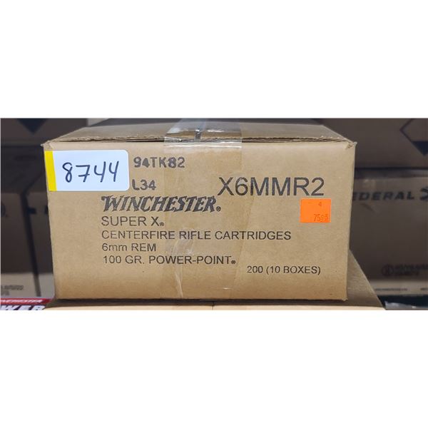 1 CASE WINCHESTER 6MM REM.SUPER X, 100 GRAIN, 200 ROUNDS, PAL REQUIRED, NOS SHIPPING ON AMMUNTION