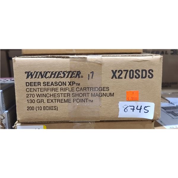 1 CASE WINCHESTER 270 WSM DEER SEASON, 130 GRAIN, 200 ROUNDS, PAL REQUIRED, NOS SHIPPING ON AMMUNTIO