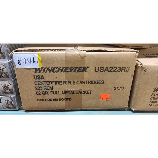 1 CASE WINCHESTER 223 REM. USA, 62 GRAIN, FMJ, 1000 ROUNDS, PAL REQUIRED, NOS SHIPPING ON AMMUNTION