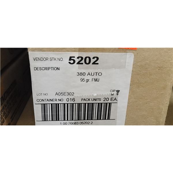 1 CASE CCI 380 AUTO, 95 GRAIN, FMJ 1000 ROUNDS, PAL REQUIRED, NO SHIPPING ON AMMUNTION