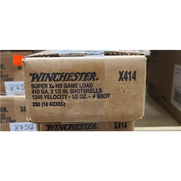 1 CASE WINCHESTER 410 GAUGE, SUPER X, HB GAME LOAD, 2 1/2", #4 SHOT 250 ROUNDS, PAL REQUIRED, NO SHI