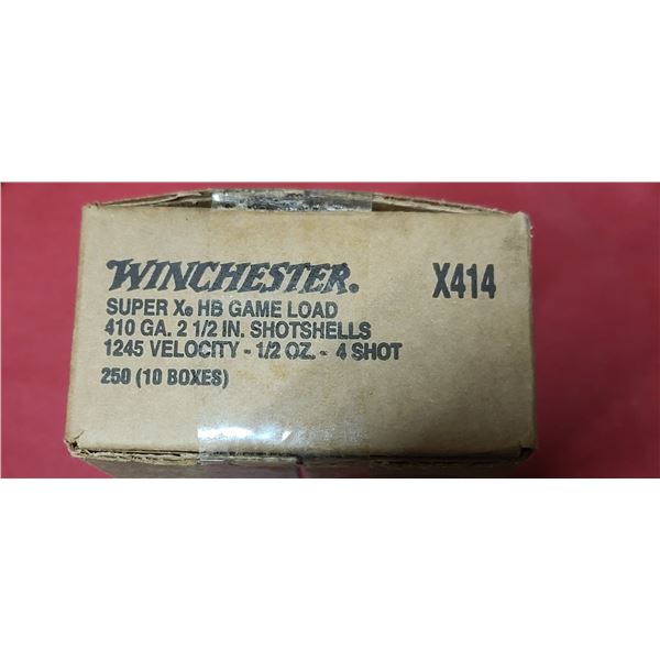 1 CASE WINCHESTER 410 GAUGE, SUPER X, HB GAME LOAD, 2 1/2", #4 SHOT 250 ROUNDS, PAL REQUIRED, NO SHI