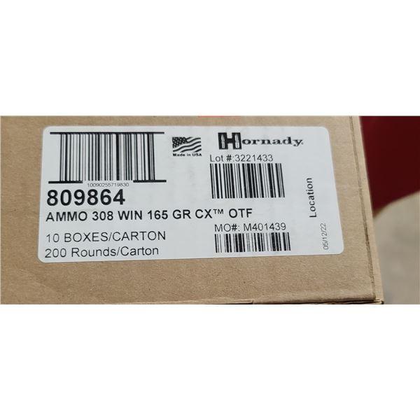 HORNADY 308 WIN 165GR CX OTF 200/BOX - PAL REQ. NO SHIPPING
