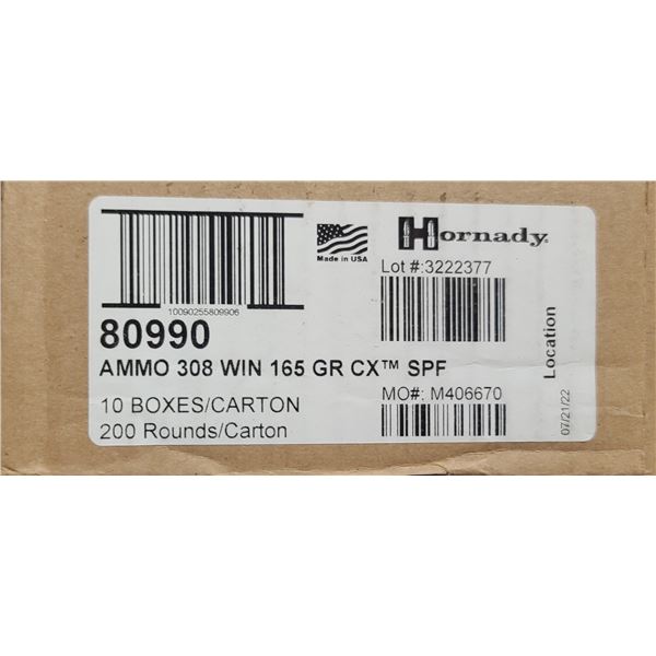 HORNADY 308 WIN 165GR CX SPF 200/BOX - PAL REQ. NO SHIPPING