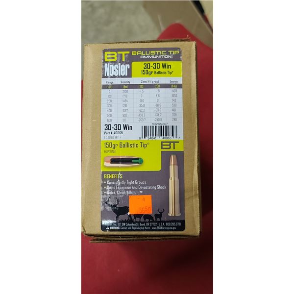 NOSLER 30-30 WIN 150GR BALLISTIC TIP 200/BOX - PAL REQ. NO SHIPPING