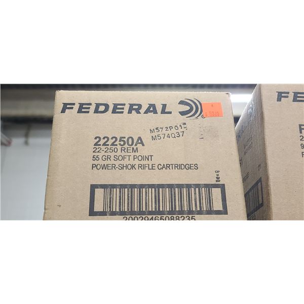 FEDERAL 22-250 REM 55GR SP POWER SHOK 200/BOX - PAL REQ. NO SHIPPING
