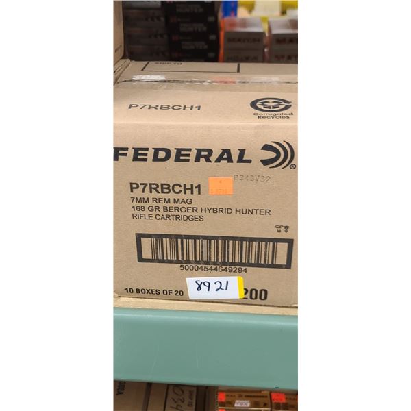 FEDERAL 7MM REM MAG 168GR BERGER HYBRID HUNTER 200/BOX - PAL REQ. NO SHIPPING