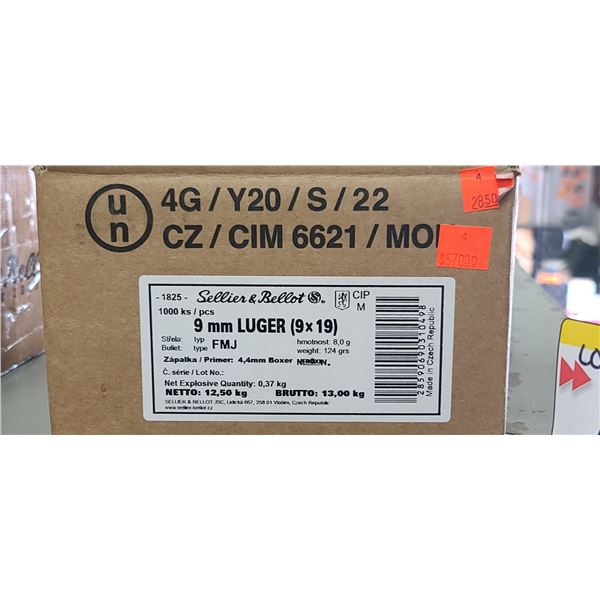 SELLIER & BELLOT 9MM LUGER 124GR FMJ 1000/BOX - PAL REQ. NO SHIPPING