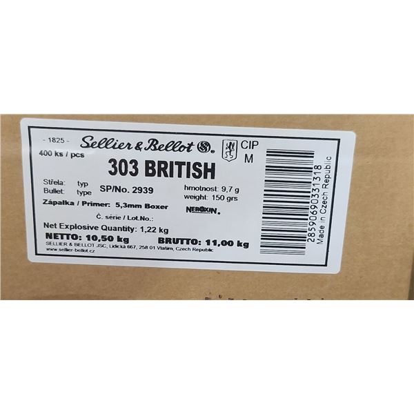 20 BOXES OFSELLIER & BELLOT 303 BRITISH 150GR SP 400 ROUNDS - PAL REQ. NO SHIPPING