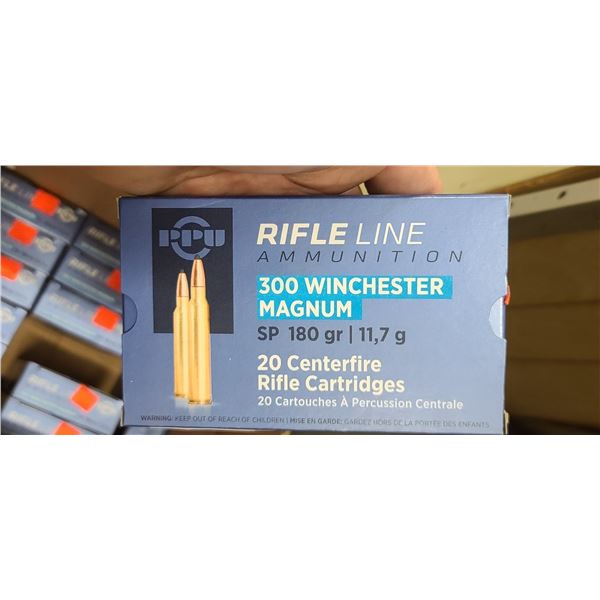 PPO RIFLE LINE 300 WIN MAG 180GR SP 15 BOXES OF 20 - PAL REQ. NO SHIPPING