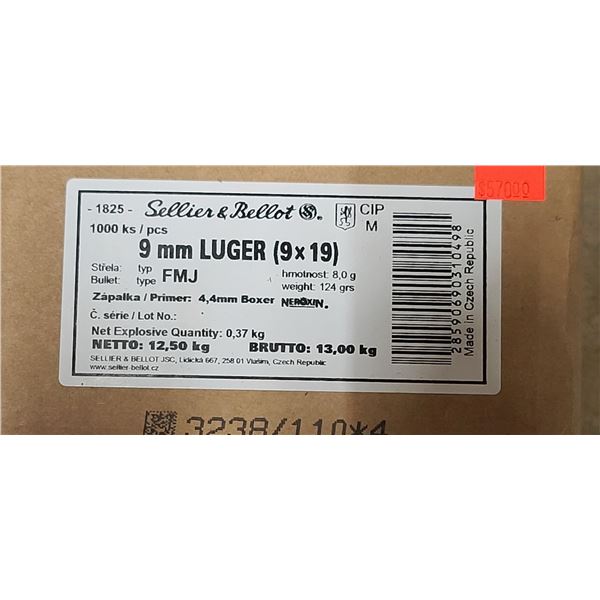 SELLIERT & BELLOT 9MM LUGER 124GR FMJ 1000/BOX - PAL REQ. NO SHIPPING