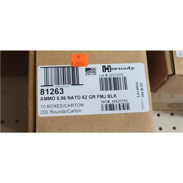 HORNADY 5.56 NATO 62GR FMJ BLACK 200/BOX - PAL REQ. NO SHIPPING