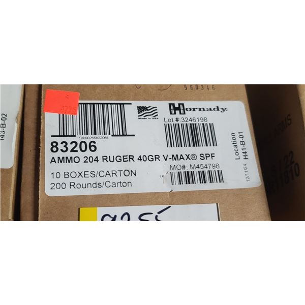 HORNADY 204 RUGER 40GR V-MAX SPF 200/BOX - PAL REQ. NO SHIPPING