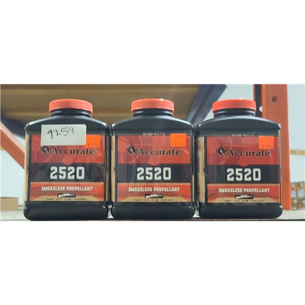 THREE 1LBS BOTTLES OF ACCURATE 2520 SMOKLESS PROPELLANT