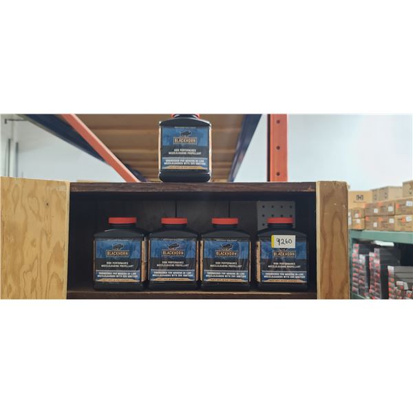 FIVE 8OZ BOTTLES OF BLACKHORN MUZZLELOADING PROPELLANT