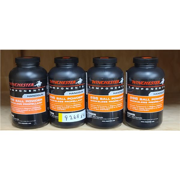FOUR 1 LBS BOTTLES OF WINCHESTER 296 BALL POWDER
