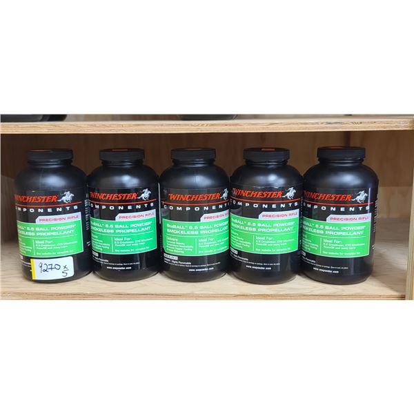 FIVE 1LBS BOTTLES OF WINCHESTER STABALL 6.5 BALL POWDER -SMOKELESS PROPELLANT