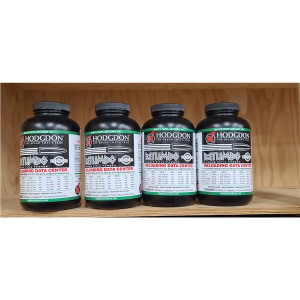 4 X 1LBS BOTTLES OF HODGDON RETUMBO MAGNUM RIFLE POWDER