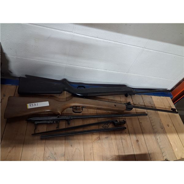 2 BB GUNS, COOEY 64 BARREL/ACTION,  BAYONETTE,  MOSSBERG 22 BARREL PAL REQUIRED