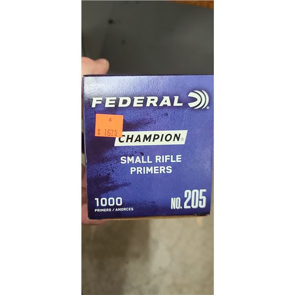 FEDERAL CHAMPION NO. 205, SMALL RIFLE PRIMERS BOX OF 1000