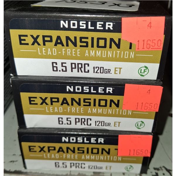 3 BOXES NOSLER, 6.5 PRC 120GR, LEAD FREE EXPANSION TIP,