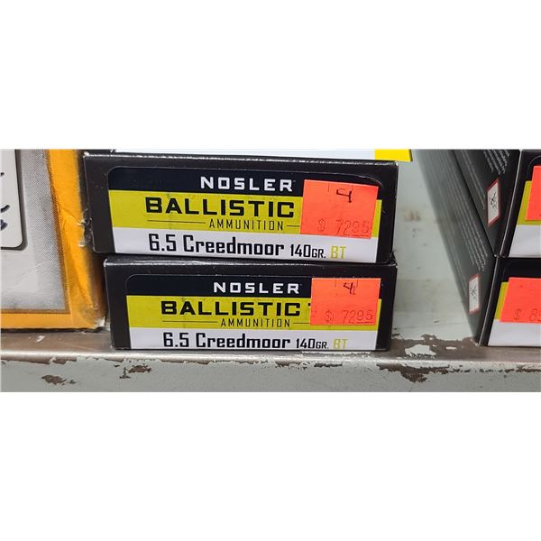2 BOXES NOSLER, 6.5 CREEDMOOR,  BALLISTIC TIP, 140GR, 40 ROUNDS, PAL REQUIRED, NO SHIPPING ON AMMUNT