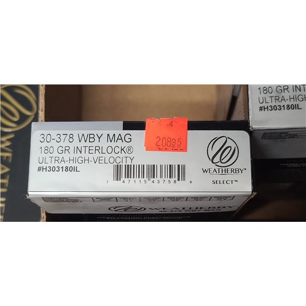 1 BOX WEATHERBY 30-378 WBY MAG, INTERLOCK, 180GR, 20 ROUNDS, PAL REQUIRED, NO SHIPPING ON AMMUNTION