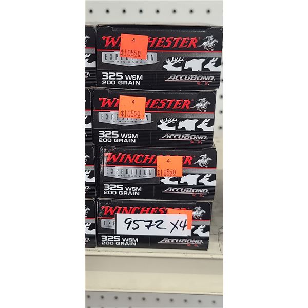 4 BOXES WINCHESTER 325 WSM, EXPEDITION BIG GAME, ACCU-BOND CT, 200 GRAIN, 80 ROUNDS, PAL REQUIRED, N