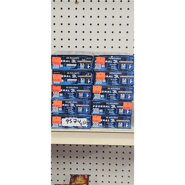 10 BOXES FEDERAL 308 WIN, POWER SHOK JSP, 150 GRAIN 200 RDS. P AL REQUIRED, NO SHIPPING ON AM