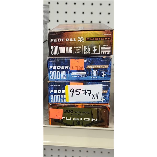 4 BOXES FEDERAL 300 WIN. MAG. MIXED BATCH SEE PICTURES 80 ROUNDS PAL REQUIRED, NO SHIPPING ON AMMUNT