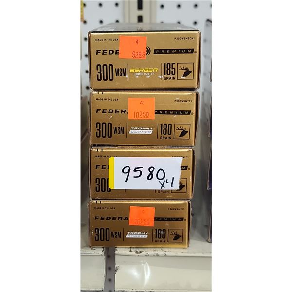4 BOXES FEDERAL 300 WSM,  80 ROUNDS, PAL REQUIRED, NO SHIPPING ON AMMUNTION