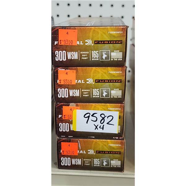 4 BOXES FEDERAL 300 WSM, BSP FUSION, 165 GRAIN, 80 ROUNDS, PAL REQUIRED, NO SHIPPING ON AMMUNTION