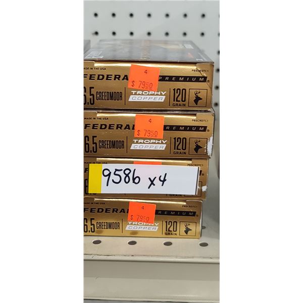 4 BOXES FEDERAL, 6.5 CREEDMOOR, 120 GRAIN, TROPHY COPPER, 80 ROUNDS, PAL REQUIRED, NO SHIPPING ON AM