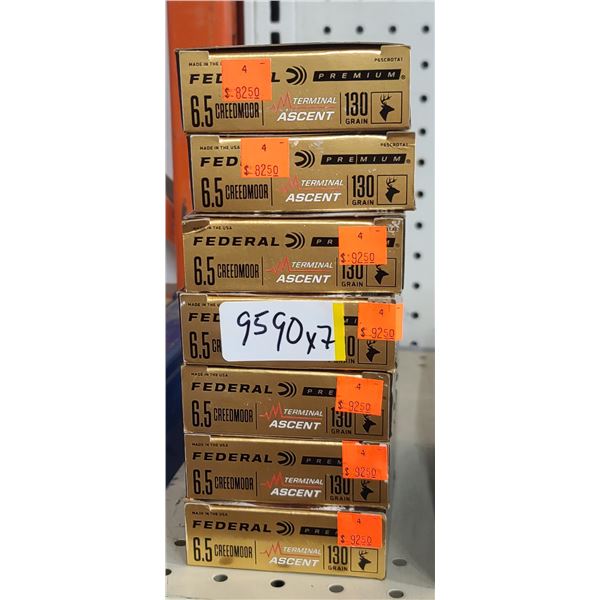 7 BOXES FEDERAL, 6.5 CREEDMOOR, 130 GRAIN, TERMINAL ASCENT, 140 ROUNDS, PAL REQUIRED, NO SHIPPING ON