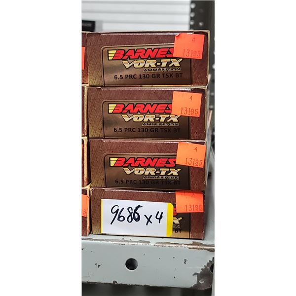 4 BOXES  BARNES 6.5 PRC.  VOR-TX, 130 GRAIN, TSX BT, 80 ROUNDS, PAL REQUIRED, NO SHIPPING ON AMMUNTI