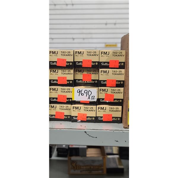 12 BOXES SELLIER & BELLOT 7.62 X 25, TOKAREV, 85 GRAIN,FMJ, 600 ROUNDS, PAL REQUIRED, NO SHIPPING ON