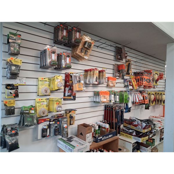 TWO SHELVING UNITS/SECTION OF GRID WALL. NO CONTENTS - DISPLAY WRACK/SHELVE/UNIT ONLY. BUYER MUST RE