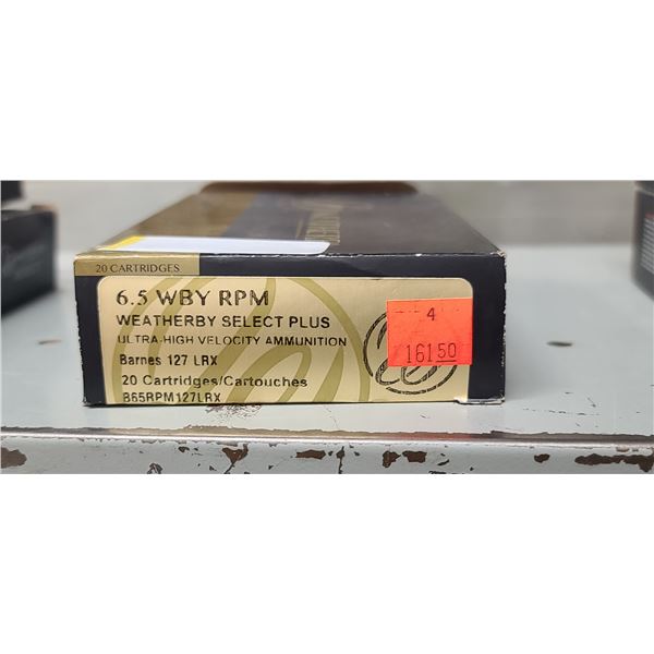 1 BOX OF 6.5WBY RPM WEATHERBY SELECT PLUS - BARNES 127GR. LRX, PAL REQUIRED