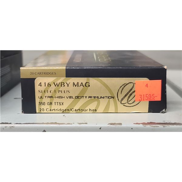BOX OF .416WBY MAG SELECT PLUS 350GR. TTSX, PAL REQUIRED, NO SHIPPING ON AMMUNITION,
