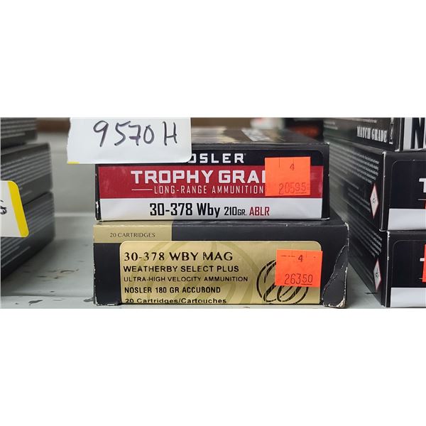 1 BOX 30-378 WBY MAG 180GR. NOSLER ACCUBOND AND ONE BOX OF 30-378 210GR. ABLR
