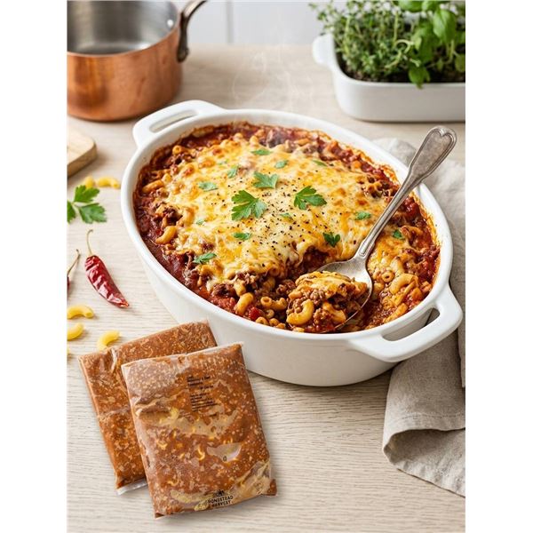Lot of 2 - 2kgÂ  Macaroni & Beef Casserole, Frozen Pack