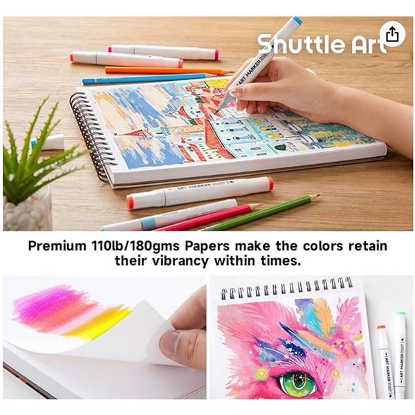 Shuttle Art Marker Pad, 12â€x9â€ Portable Sketchbook, 70 Sheets Marker Drawing P
