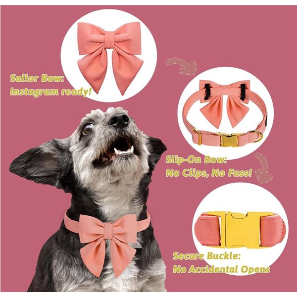 Maca Bates Candy Pink Dog Collar with Cute Solid Sailor Bow Tie Candy Pink