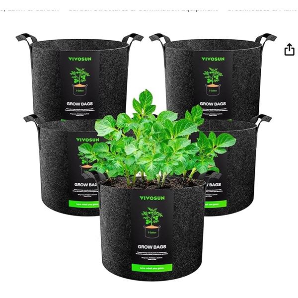 VIVOSUN 5-Pack 7 Gallon Grow Bags with Handle