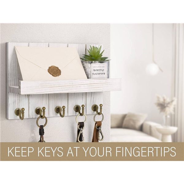 Rebee Vision Farmhouse Key and MailÂ  Holder for Wall - White Wood