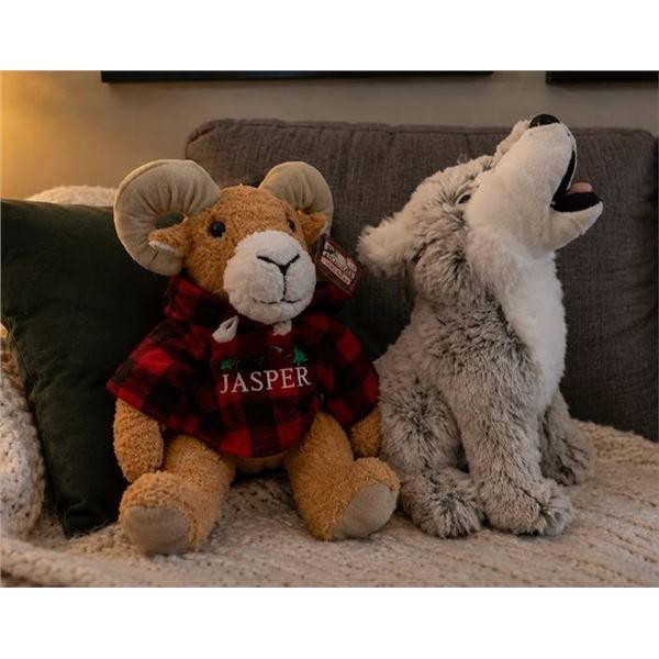 Stuffed Ram and Howling Wolf Plush Pair