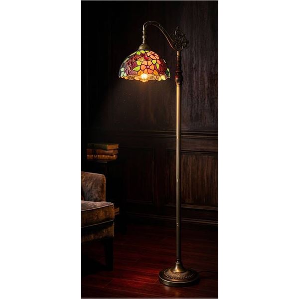 Stained Glass Floor Lamp with Floral Shade